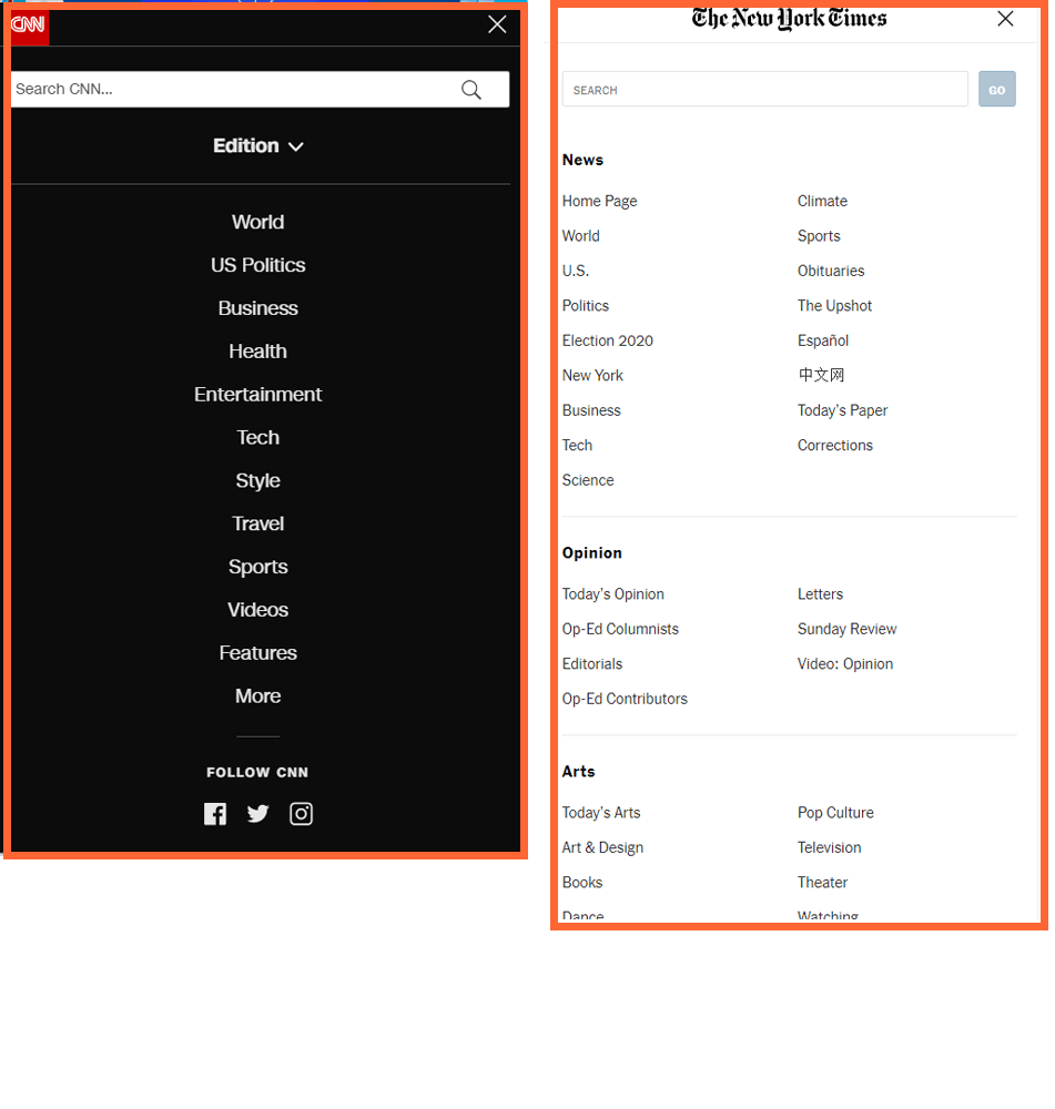 UX Battle Desktop vs. Mobile screenshot menu mobile