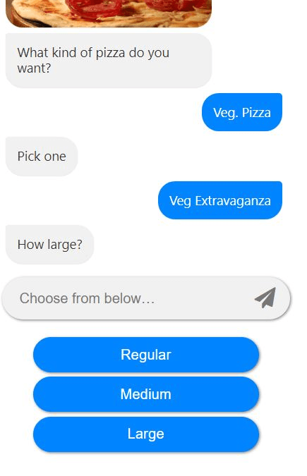 Conversation with a pizza chatbot